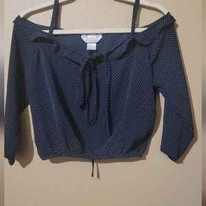 Women's xs blue polka dot cold shoulder crop top
